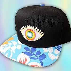 Trippy Rainbow Eye Snapback Hat | Black Blue Floral Colorful Trippy Festival